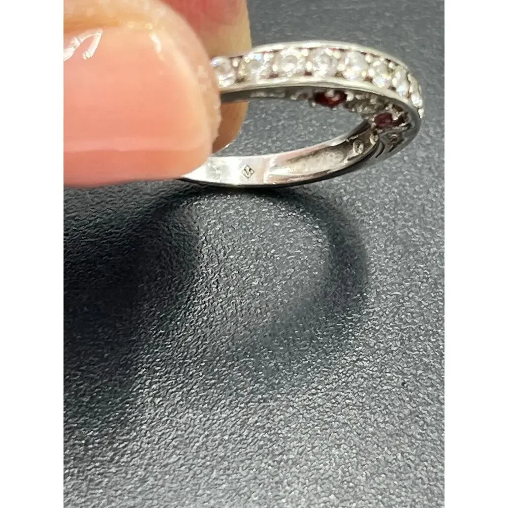 M M‎ Signed Sterling Silver 925 Multicolor CZ Half Eternity Band Ring Sz 6.25